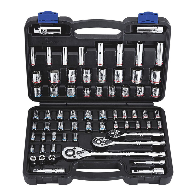 Quinn 64267 1/4 in., 3/8 in., 1/2 in. Drive SAE and Metric Hi-Vis Socket Set, 66-Piece