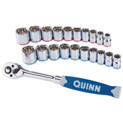 Quinn 64536 3/8 in. Drive SAE and Metric Chrome Socket and Ratchet Set, 21-Piece