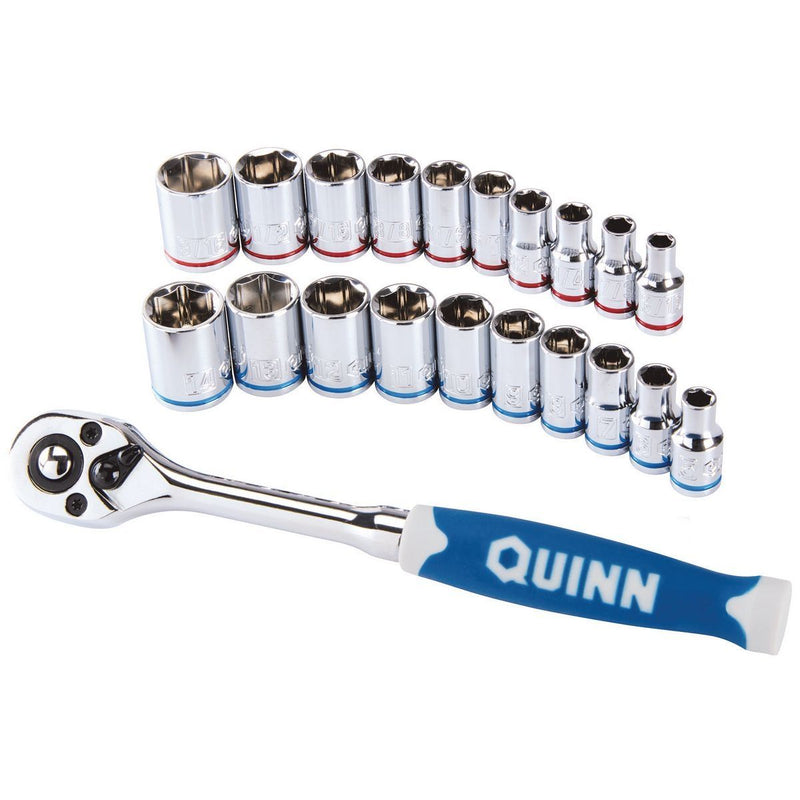 Quinn 64537 1/4 in. Drive SAE and Metric High Visibility Socket Set, 21 Piece