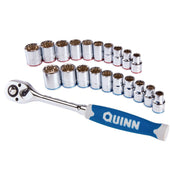 Quinn 64538 1/2 in. Drive SAE and Metric Chrome Socket and Ratchet Set, 21 Piece