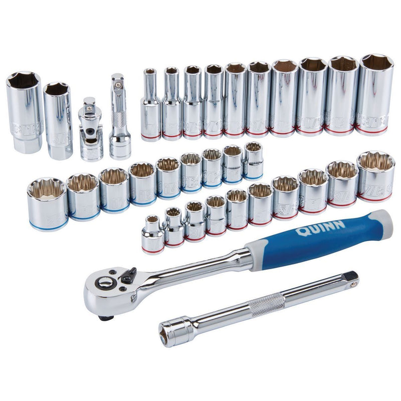 Quinn RW64555 3/8 in. Drive SAE and Metric High Visibility Socket Set, 35-Piece
