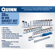 Quinn RW64555 3/8 in. Drive SAE and Metric High Visibility Socket Set, 35-Piece