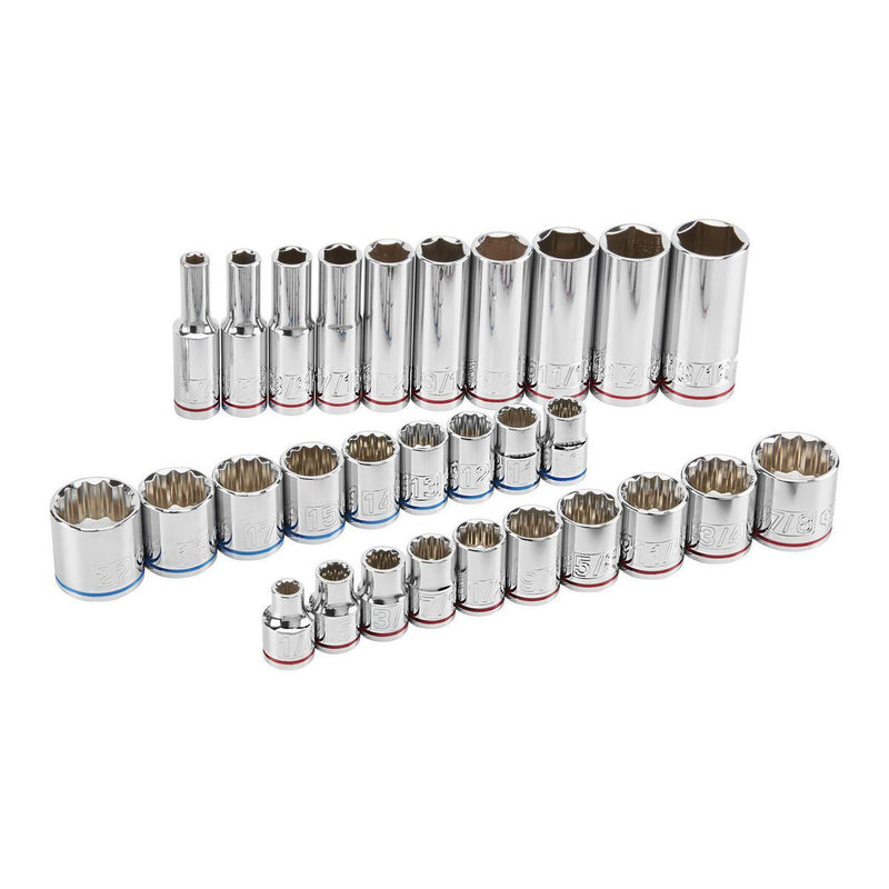 Quinn RW64555 3/8 in. Drive SAE and Metric High Visibility Socket Set, 35-Piece