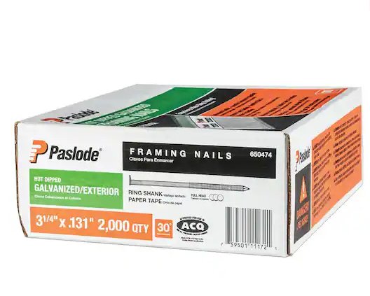 Paslode 650474 Collated Framing Nail, 3-1/4 in L, Hot Dipped Galvanized Plus, Offset Round Head