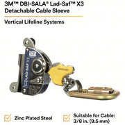 3M DBI-SALA 6160054 Cable Sleeve Trailing, Stainless Steel, Auto, 310 lb Capacity, 0.38 in Cable Dia