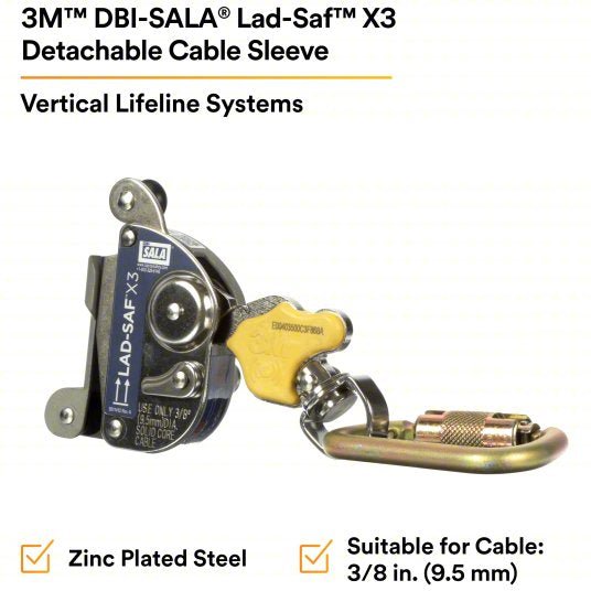 3M DBI-SALA 6160054 Cable Sleeve Trailing, Stainless Steel, Auto, 310 lb Capacity, 0.38 in Cable Dia