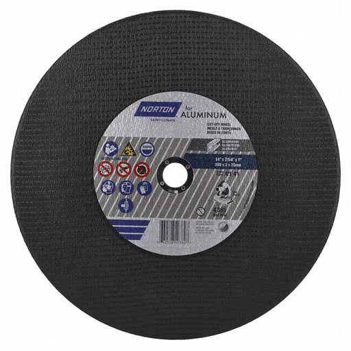 Norton 66252849382 Cut-Off Wheel, Type 1, 14" x 7/64" x 1", Aluminum Oxide, 36 Grit, Norton for Aluminum