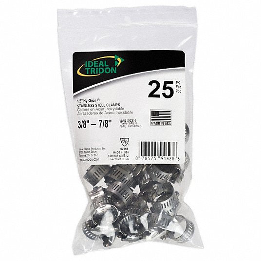 Redwood 670657B Contractor Bag 201 Stainless Steel, Perforated Band, 3/8 in – 7/8 in Clamping Dia, SAE # 6, 25 PK