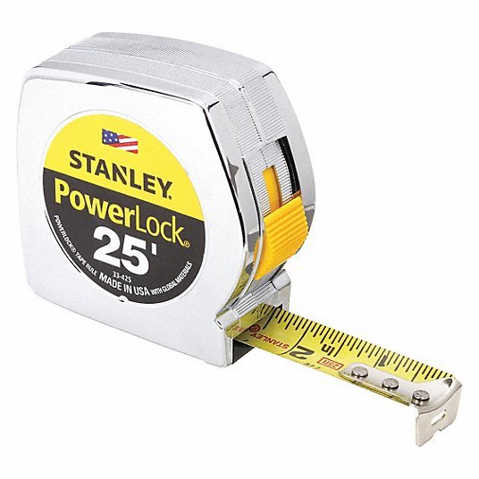 Stanley 33-425 Tape Measure Inch, Nonmagnetic Single Hook Tip, Chromed Plastic, 25 ft, Greater than 24 ft