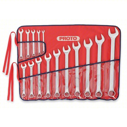 Proto J1200FASD Combination Wrench Set Alloy Steel, Satin, 15 Tools, 5/16 in to 1 1 /4 in Range of Head Sizes