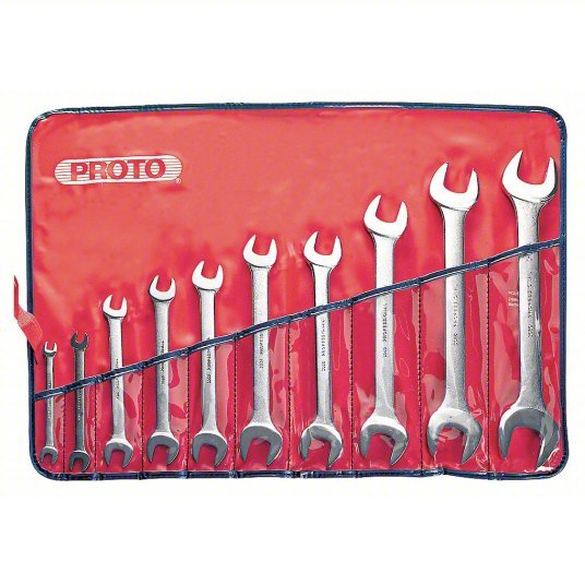 Proto J3000H Open End Wrench Set Alloy Steel, Satin, 10 Tools, 1/4 in to 1 5/8 in Range of Head Sizes
