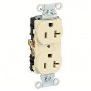 Hubbell CR20I Receptacle Duplex, 5-20R, 20 A, 125V AC, Ivory, 2 Poles, Screw Terminals, Std Resist, 5-20
