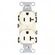 Hubbell CR20I Receptacle Duplex, 5-20R, 20 A, 125V AC, Ivory, 2 Poles, Screw Terminals, Std Resist, 5-20