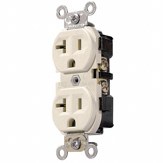 Leviton CR20-I Receptacle, Ivory, 20 A, 2P3W, Side, 1PK