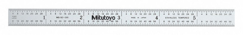 Mitutoyo 182-205 Flexible Rule: 6 in / 150 mm, 0.5 mm/1/64 in, Chrome, Black