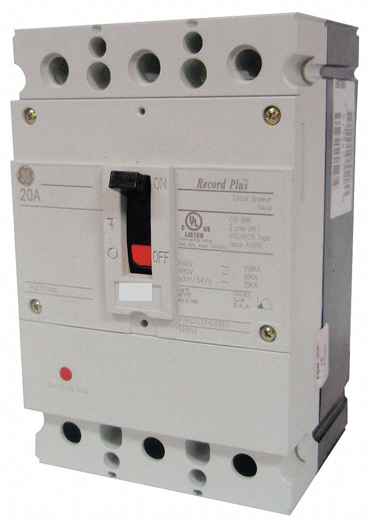 GE FBN36TE090R Molded Case Circuit Breaker, 90 A, 3 Pole, 600V AC, 150kA at 240V AC