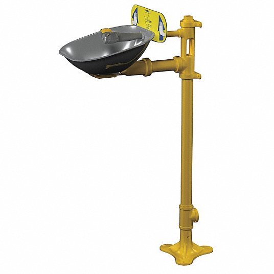 Bradley S19214B Plumbed Eyewash Std, Floor Mnt, Eyes Coverage, Uncovered, Stainless Steel Bowl, Push Plate