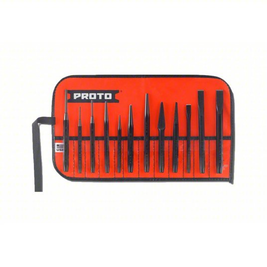 Proto J2S2 Punch and Chisel Set 12 PC, Cape Chisel/Cold Chisel/Diamond Point Chisel, Pouch