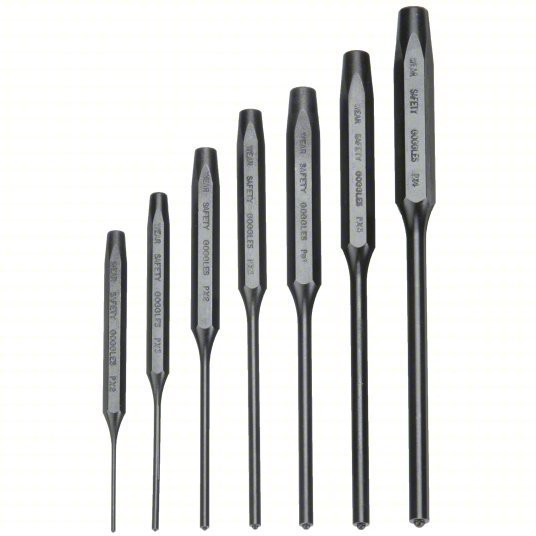 Proto J49007S2 Roll Pin Punch Set 1/16 in_3/32 in_1/8 in_5/32 in_3/16 in_7/32 in_1/4 in Tip Dia, 7 Pieces, Steel
