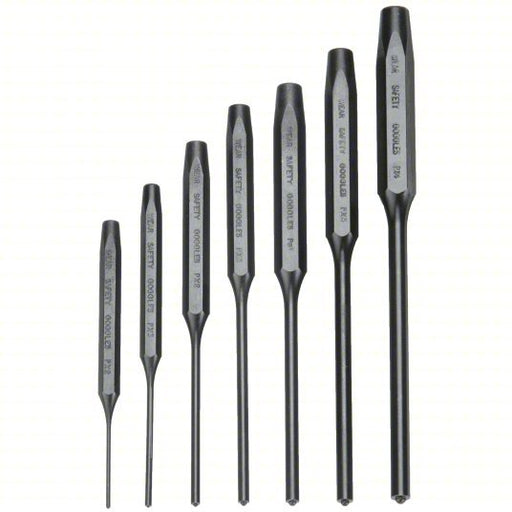 Proto J49007S2 Roll Pin Punch Set 1/16 in_3/32 in_1/8 in_5/32 in_3/16 in_7/32 in_1/4 in Tip Dia, 7 Pieces, Steel