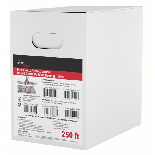 Raychem 735039-000 Electric Heating Cable For Indoor Only, 250 ft Cable Lg, 120V AC, 6 W Watts per Foot @ 40F