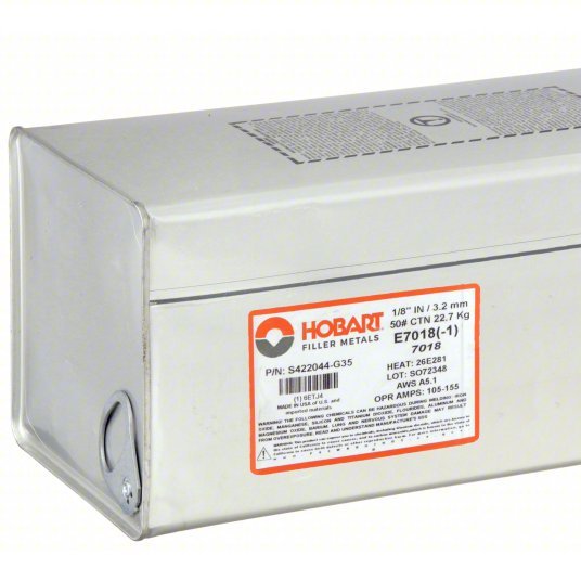 Hobart S422044-G35 Stick Electrode Carbon Steel, E7018-1 H4R, 1/8 in x 14 in, 50 lb
