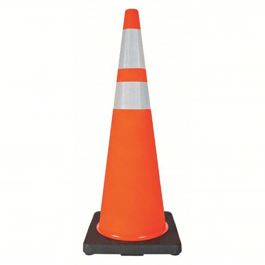 Redwood RW6FHC4 Traffic Cone Night or High Speed Roadway (45 MPH or Higher), Reflective, Black Base, 36 in Cone Ht