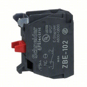 Schneider ZBE102 Contact Block 22 mm Size, Operator, 1NC, 10A @ 600V AC, Momentary, Black/Red