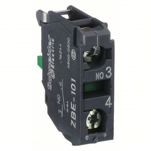 Schneider ZBE101 Contact Block 22 mm Size, Operator, 1NO, 10A @ 600V AC, Momentary, Black/Green