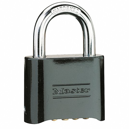 Master Lock 178D Combination Padlock, Body Thickness 1 in, Number of Dials 4, Lock Body Color Black, Gold Bottom