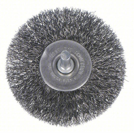 Weiler 93028 Wire Wheel Brush Crimped Steel, 3 in Dia x 1/2 in Wd, 1/4 in Shank, 0.014 in Fill
