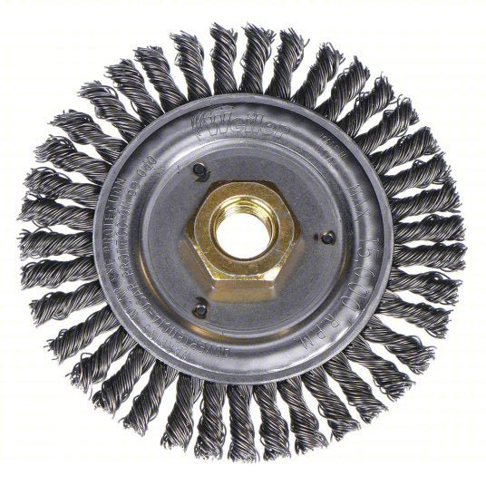 Weiler 94043 Wire Wheel Brush 4 1/2 in Brush Dia., 5/8"-11 Arbor Hole, 0.02 in Wire Dia., Carbon Steel