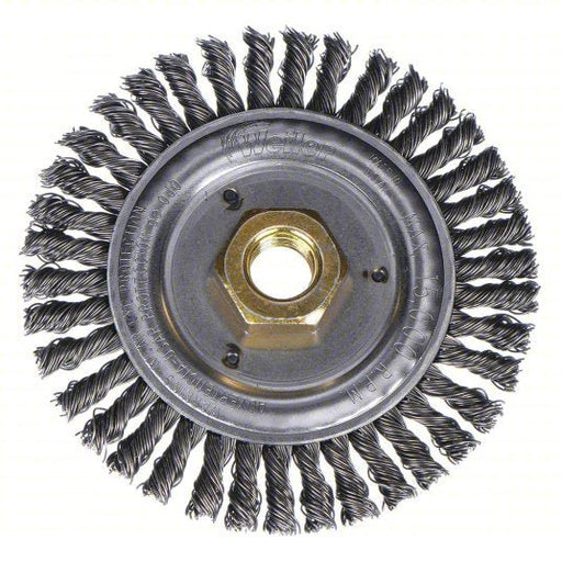 Weiler 94043 Wire Wheel Brush 4 1/2 in Brush Dia., 5/8"-11 Arbor Hole, 0.02 in Wire Dia., Carbon Steel