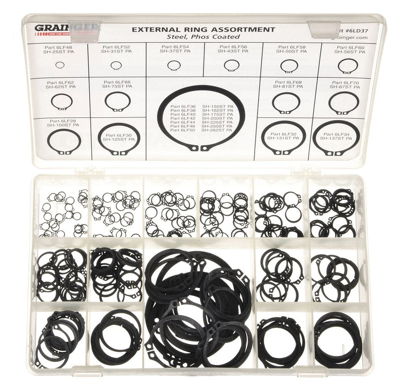 Rotor Clip RCX25262STPA Retaining Ring Assortment, 273 pcs, Steel, Black Phosphate, 273 Pieces, 21 # of Sizes
