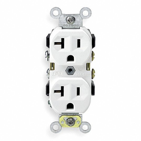 Leviton CR20-W Receptacle, White, 20 A, 2P3W, Side, 1PK
