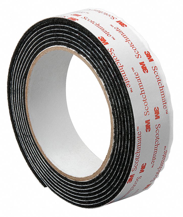3M Hook-and-Loop Fastener: Roll, Black, Loop, 1 in x 15 ft, Adhesive
