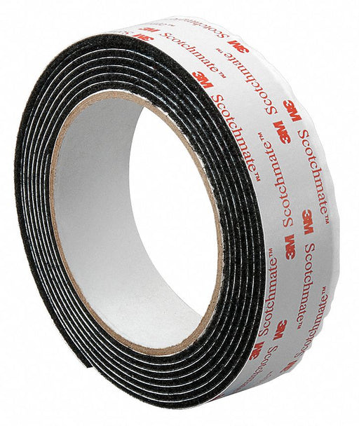 3M Hook-and-Loop Fastener: Roll, Black, Loop, 1 in x 15 ft, Adhesive