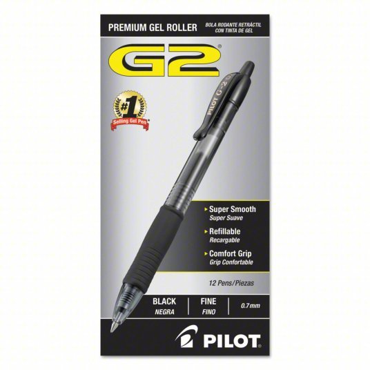 Pilot PIL31020 Gel Pen Black, 0.7 mm Pen Tip, Retractable, Includes Pen Cushion, Plastic, Black, 12 PK