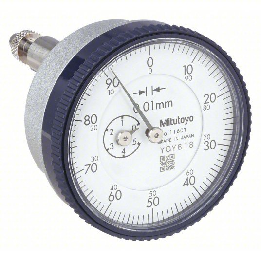 Mitutoyo 1160A Back Plunger Dial Indicator 0 to 5 mm Range, Continuous Reading, 0-100 Dial Reading, AGD 1