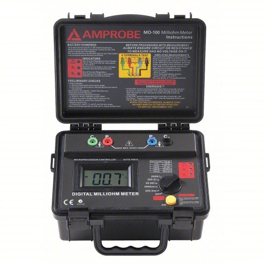 Amprobe MO-100 Milli Ohmmeter 2,000 ohm Max Insulation Resist, 0 microohm Min Insulation Resist, 3 Digits