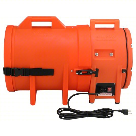 Allegro 9543-25 Confined Space Fan 115/230 V AC, 12 in Duct Dia, 1 hp Horsepower, Orange, 13 A Current