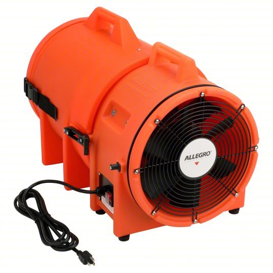 Allegro 9543-25 Confined Space Fan 115/230 V AC, 12 in Duct Dia, 1 hp Horsepower, Orange, 13 A Current