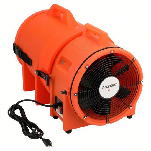 Allegro 9543-25 Confined Space Fan 115/230 V AC, 12 in Duct Dia, 1 hp Horsepower, Orange, 13 A Current