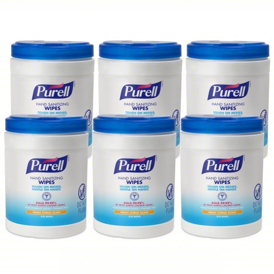 Purrell 9113-06 Hand Sanitizer Wipes Canister, 270 Wipes per Container, Citrus, FDA