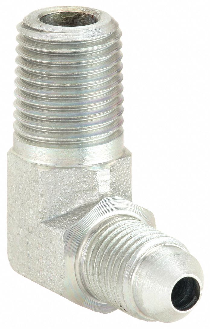 Aeroquip 2024-4-4S Hydraulic Hose Straight Adapter, NPT Threaded x JIC Threaded, Male x Male, Rigid, 90° Elbow