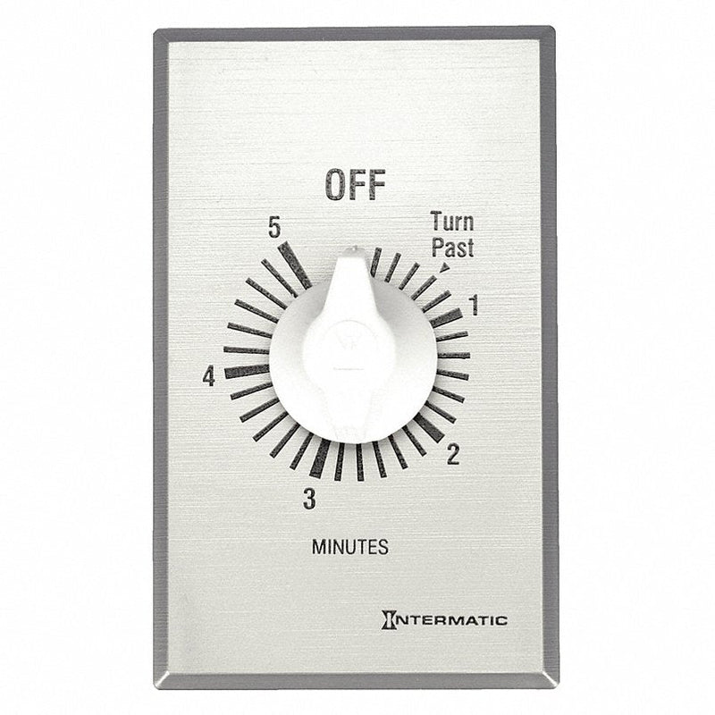 Intermatic FF5M Spring-Wound Timer: 0 to 5 min, Silver, 20 A Max. Amps @ 125VAC, 1 Gangs
