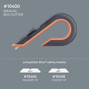 Slice 10400 Box Cutter 7 in Overall Lg, Ceramic Rounded Tip, Textured, Plastic, Black/Orange