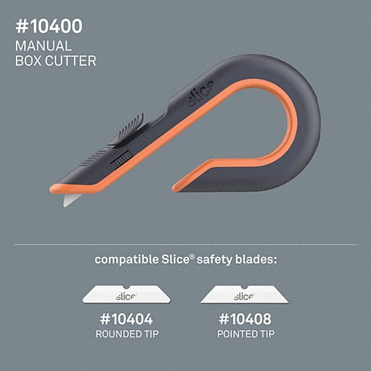 Slice 10400 Box Cutter 7 in Overall Lg, Ceramic Rounded Tip, Textured, Plastic, Black/Orange