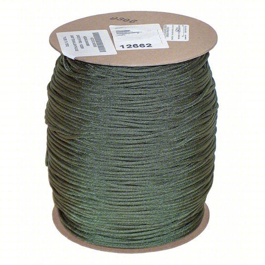 Ability One 4020-00-246-0688 Utility Cord 3/16 in Rope Dia, Camo Green, 1,200 ft Rope Lg, 550 lb Working Load Limit, Braid