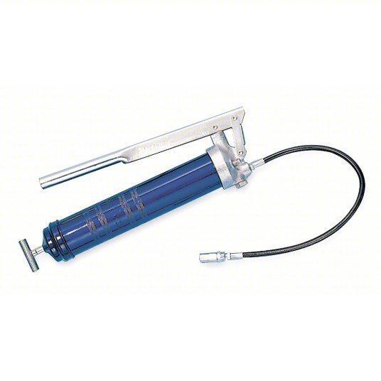 Lincoln 1147 Manual Grease Gun Lever-Grip Handle, Cartridge Load, Flex Nozzle, Variable Stroke, Blue, 14 oz